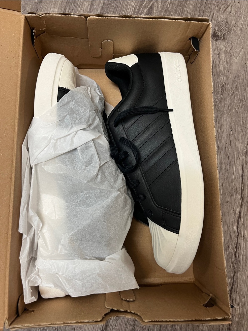 adidas Black Leather Sneakers with White Shell Toe Rick Owen’s style nib